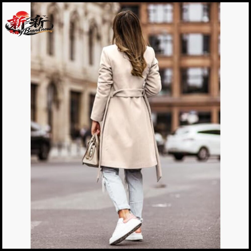 Wool Blended Trench Coat Double Breasted with Belt - Picture 2 of 4
